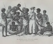 George Robinson on his mission surrounded by Tasmanian aborigines.