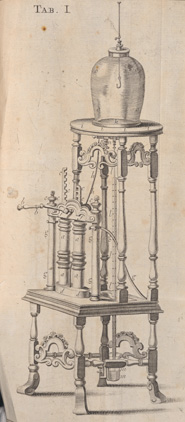Diagram of an air pump from 'Physico-mechanical experiments on various subjects' by Francis Hauksbee (London, 1719) 