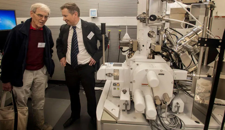 Professor Richard Henderson, left, speaking with the Centre's director, Professor Roland Fleck