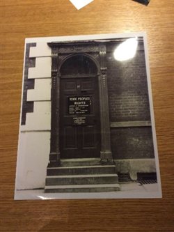 Photograph of a front door with notice saying "York People's Rights"