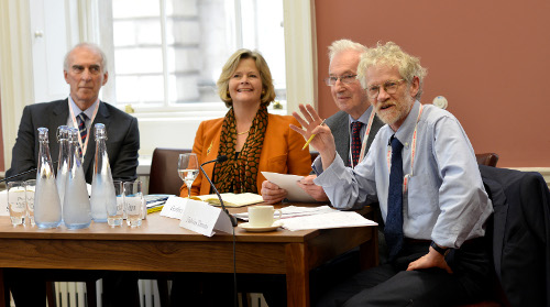 Nick Timmins, Virginia Beardshaw and others at the Tomlinson Report witness seminar