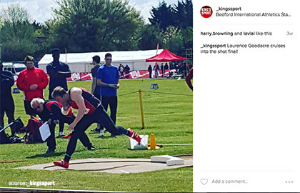 Instagram grab of Laurence Goodacre during the BUCS Athletics Championships