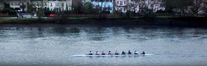 KCLBC women's VIII racing at Quintin Head of the River, January 2015