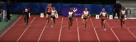 Laviai Nielsen leads into the final straight in the 400m at the 2015 Loughborough International