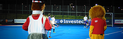 Mascots Reggie the Lion and Phineas look on during a match in the London Varsity Series 420 x 135 420 x 135