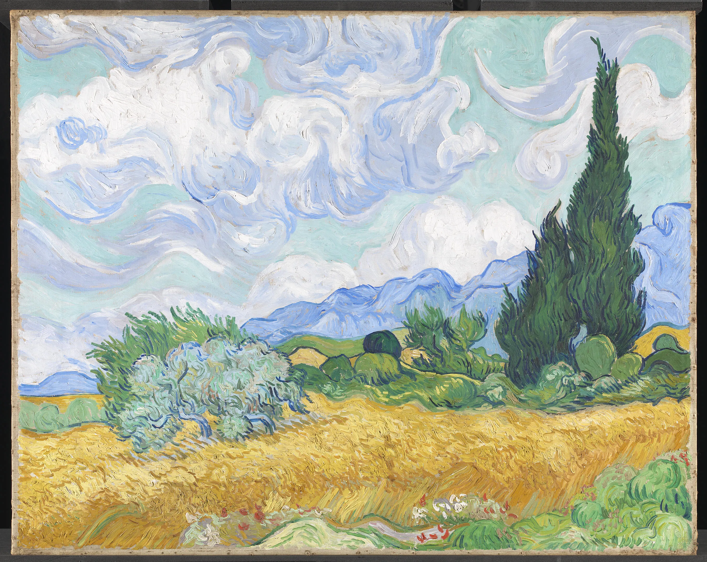 'A Wheatfield, with Cypresses' by Vincent Van Gogh. This stop on the tour addresses the myth that artists need to have or should draw upon their mental health issues to create great art. Credit: The National Gallery, London 