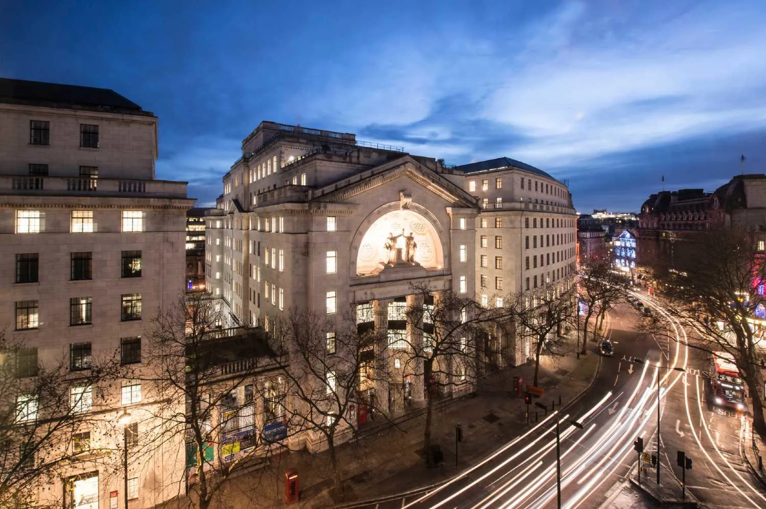 Bush House at night.