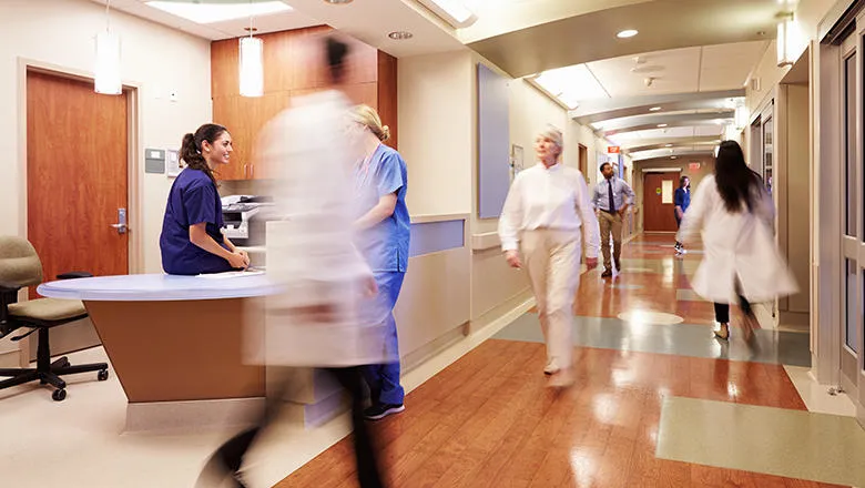 Busy hospital corridor