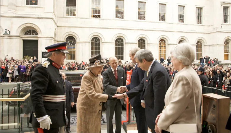 The Queen and Prince Philip greeted by Sir Richard Trainor, Principal of King’s College London 2004-2014, February 2012.  