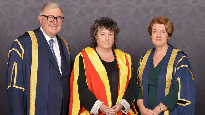 From left to right: President & Principal of King's Professor Ed Byrne, Professor Dame Carol Ann Duffy FRS and Baroness Morgan of Huyton, Vice Chair of Council at King's.