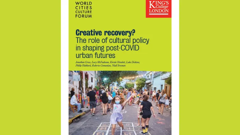 report cover with title and image of child wearing facemask playing in busy street
