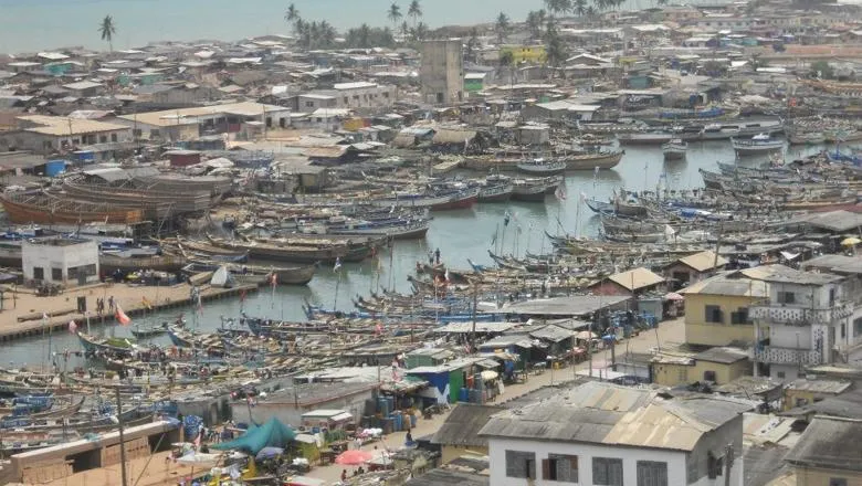 Boats in the harbour in Elmina, Ghana