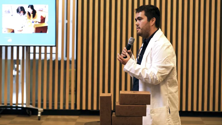 Francis Jones presenting his idea at the final of the Mayor's Entrepreneur Competition 2022