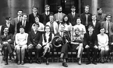 A black and white group photograph of the founding cohort of the Music department at King's College London
