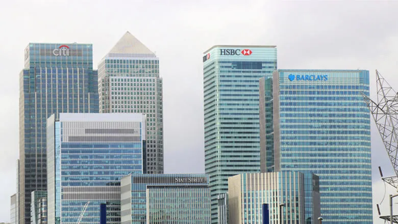 Bank headquarter buildings in London's Canary Wharf