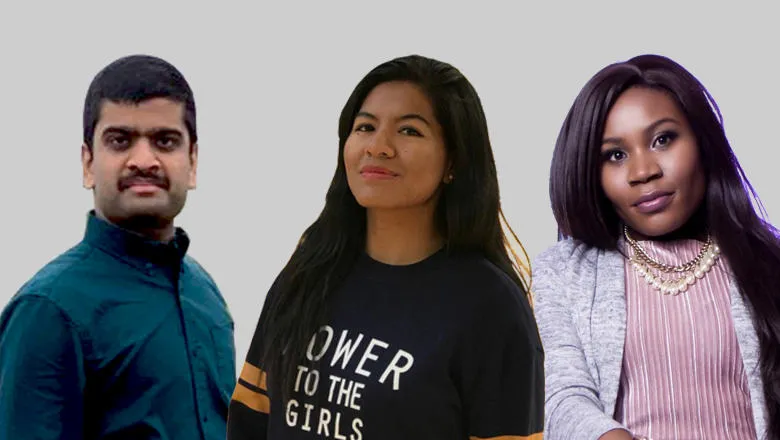 Left to right: Stephen Anurag Prathipati, Mariela Salas Sanchez and Joy Nyabwari are the three Public Policy and Management MSc students chosen for the Clinton Global Initiative University scheme. 