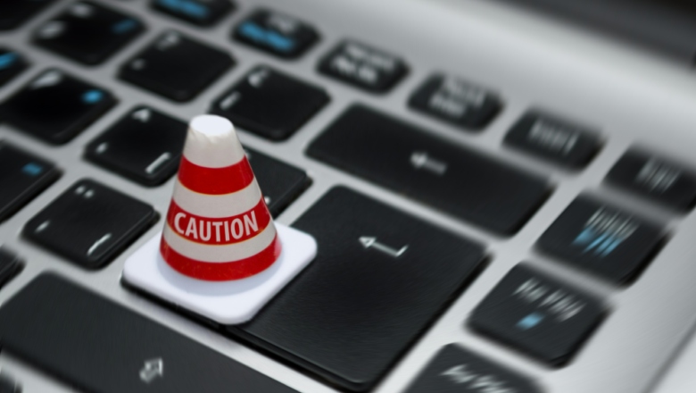 White Caution Cone on Keyboard
