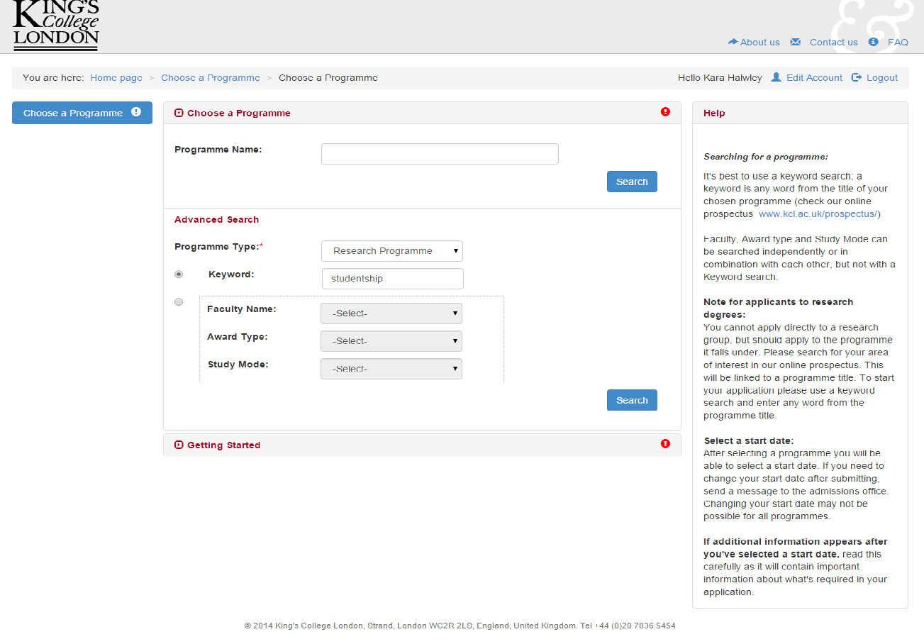 king's college phd application