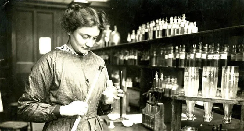 Historical image of a woman in a lab