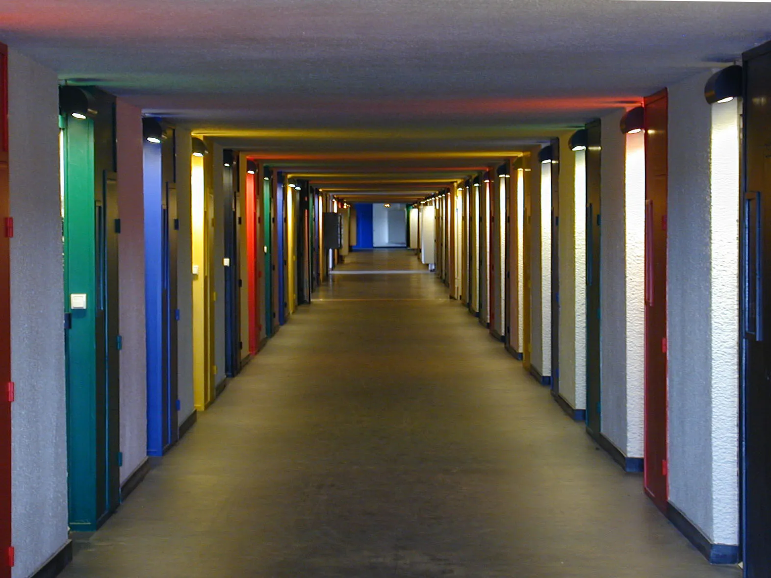 image of a corridor lit up with multicoloured lights