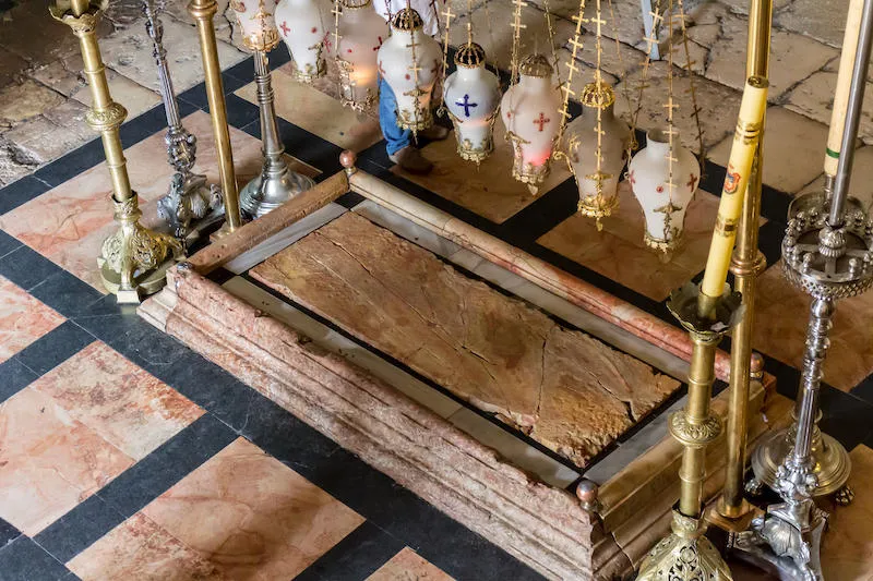 The Stone of Anointing in the Church of the Holy Sepulchre in Jerusalem