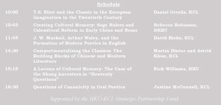 ‘What makes a Classic’ conference schedule