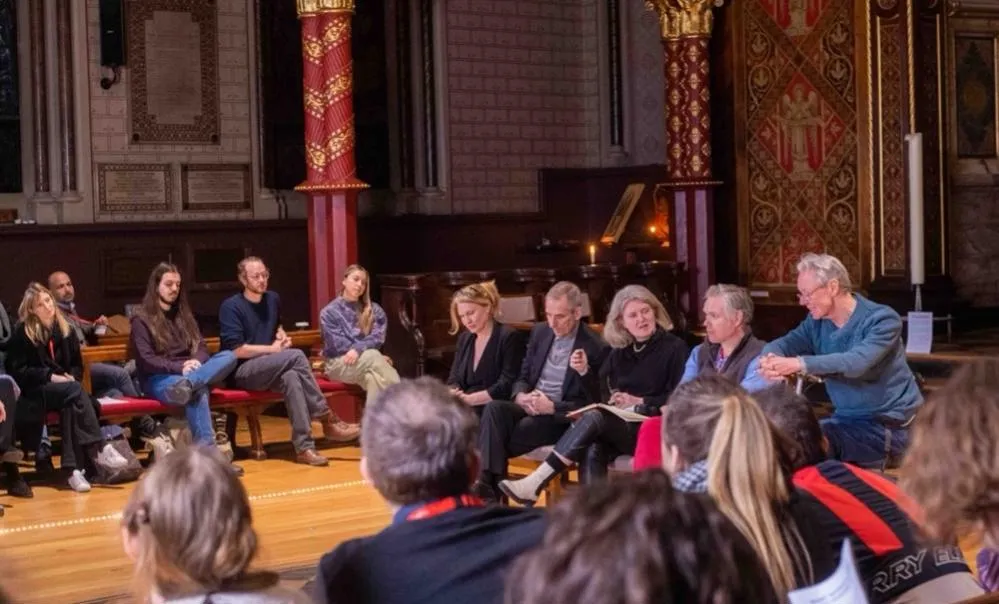 Panel discussion (l-r): Professors Fay Bound Alberti, Steve Connor, Sally Marlow, Richard Dobson and patient adviser Patrick Burke. Image: Nathan Clark Photography