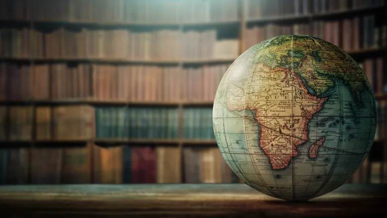 Globe in a library, with the continent of Africa facing forwards