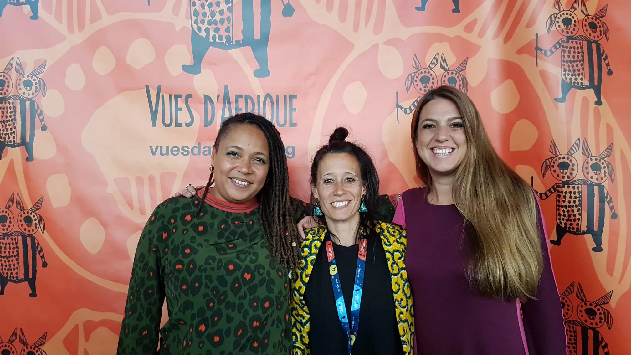Dr Estrella Sendra (right) with filmmaker Maïmouna Jallow (left) and journalist and research collaborator Laura Feal at the Festival Vues d’Afrique in Montréal, Canada, where she conducted fieldwork and presented a conference paper in April 2023