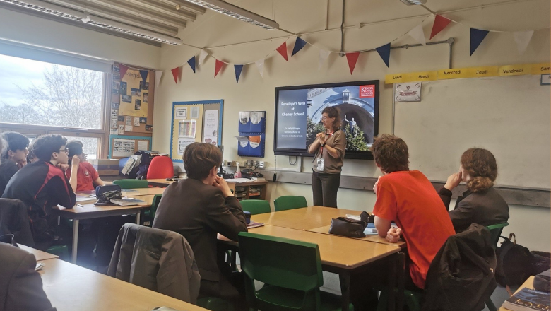 Dr Pillinger at Cheney school for the Penelope Opera project.