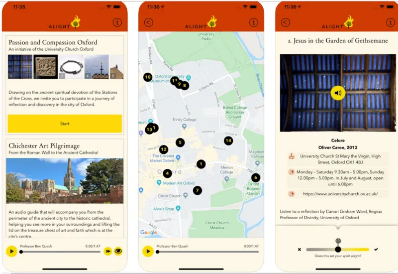 An image of the app featuring the map function and audio recordings 