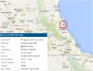 Fig 1: Last recorded position of the Mu Du Bong – via MarineTraffic