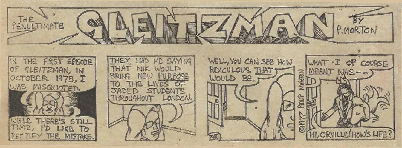 A strip of a black and white comic called Gleitzman