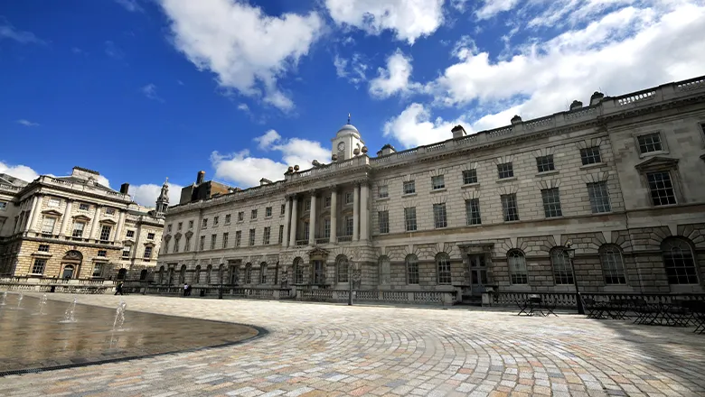 Image of the East Wing of Somerset House in bright sunshine.