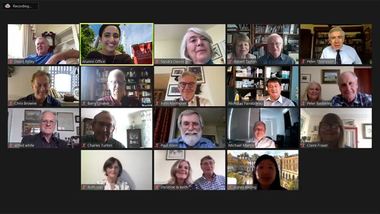 Screenshot of a zoom call with many individuals.
