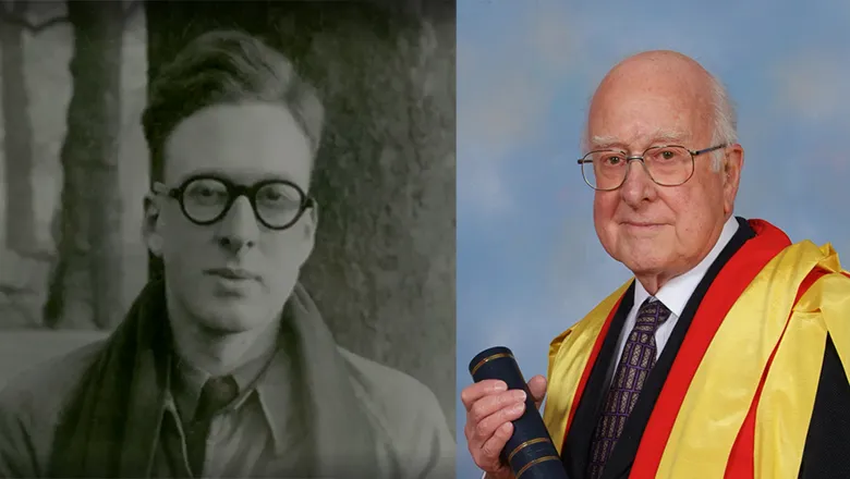 Peter Higgs student and later image