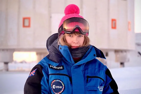 Nina standing outside the Concordia Station, Antarctica