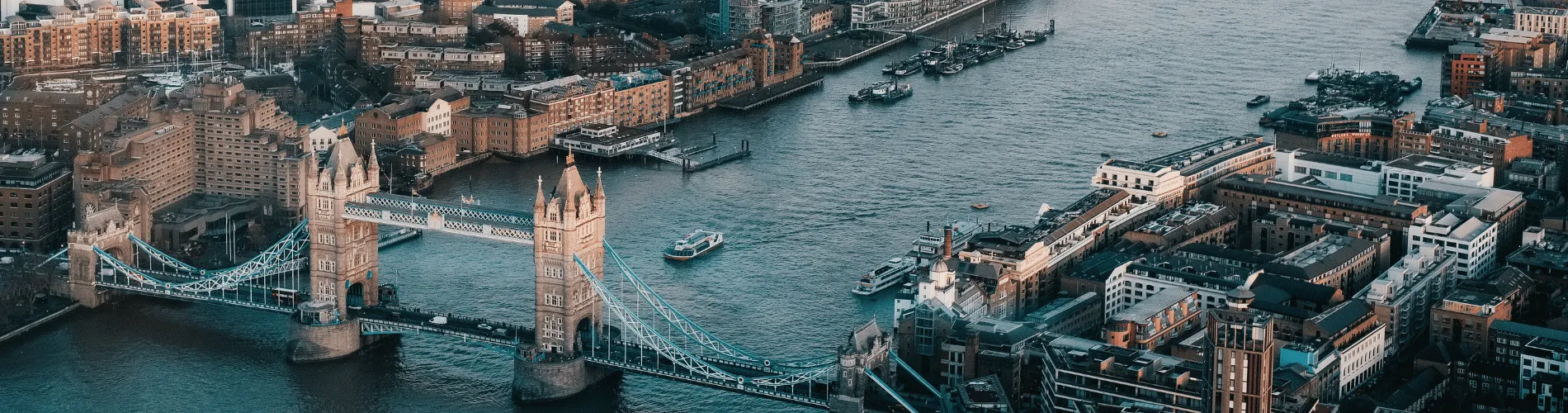 An aerial view of Tower Bridge and the River Thames in London