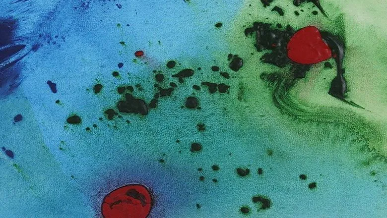 abstract art in blue, green and red