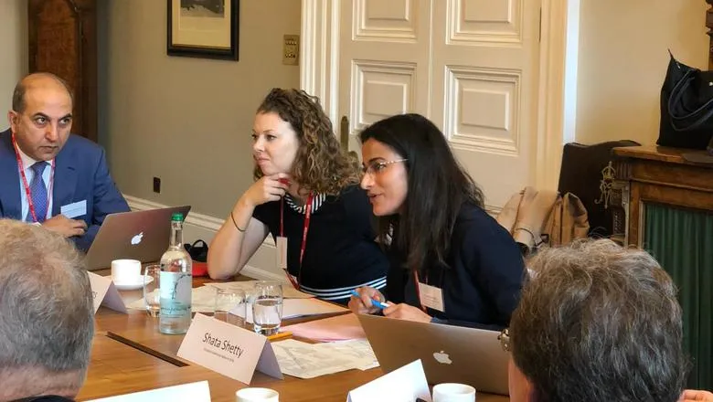 Dr Heather Williams and Shatabhisha Shetty at a Track 2 meeting hosted by the Foreign Office.