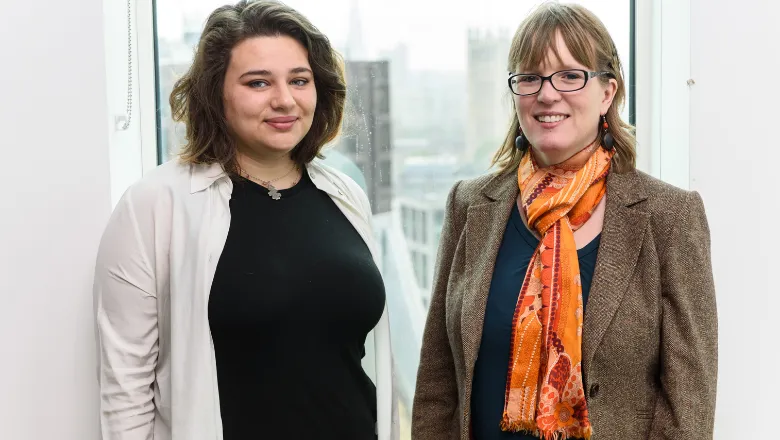 Strand Aldwych Pedestrianisation Competition winners Nina Hanna (Comparative Literature) and Kelly Gunnell (Geography)