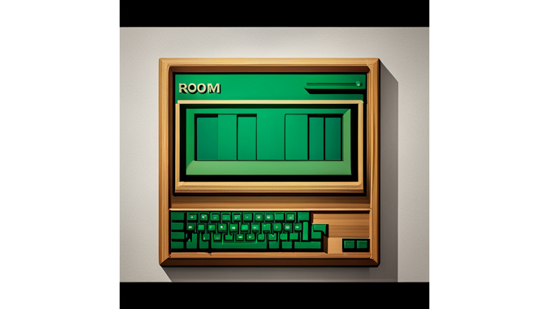 room is sad logo with old computer
