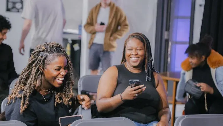 two people laughing