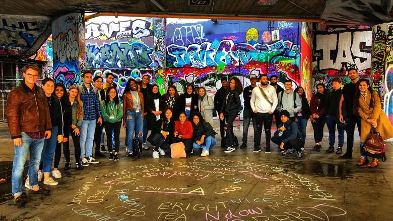 group of students at the skate park at the Southbank Centre