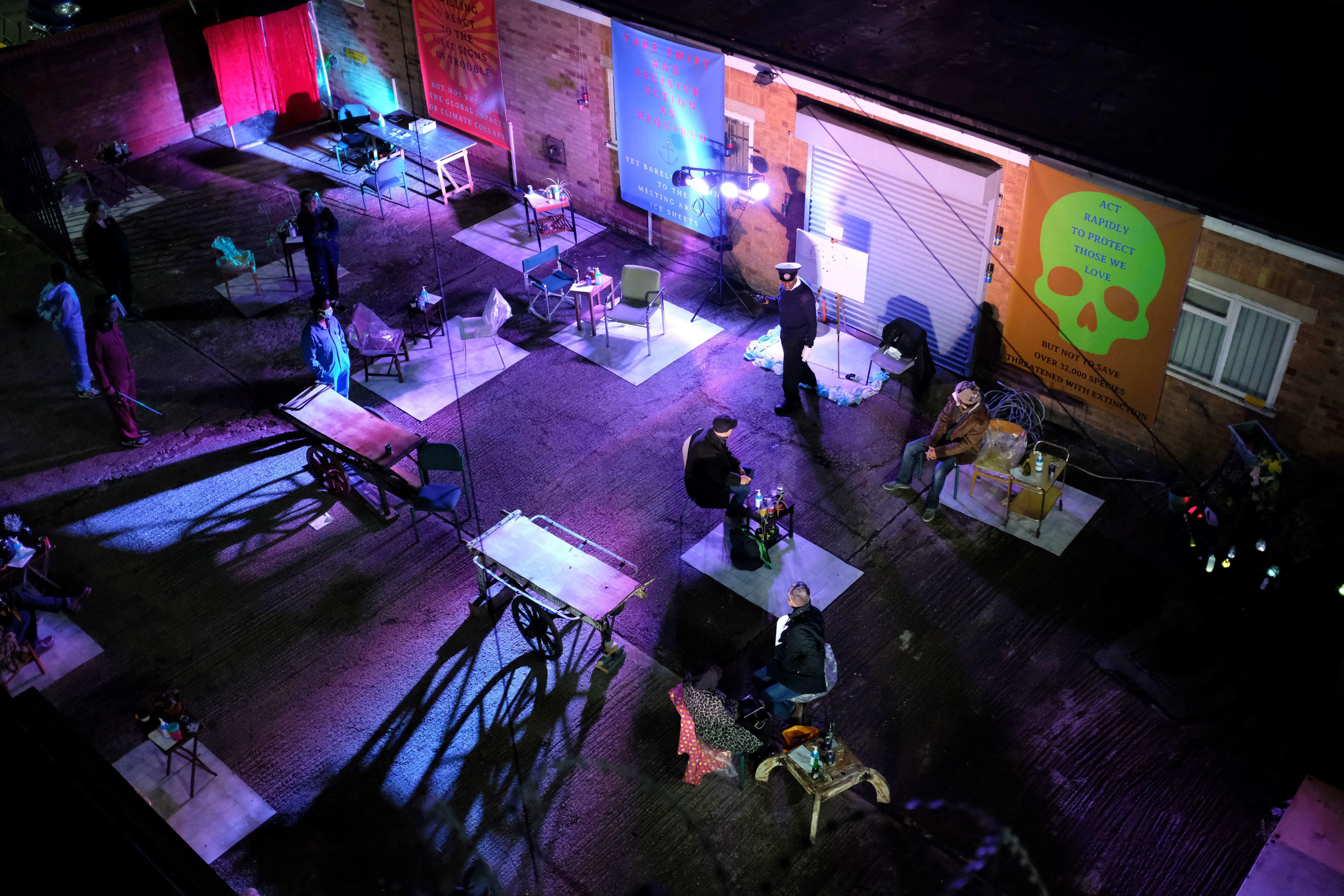 Friction Arts rooftop terrace at night