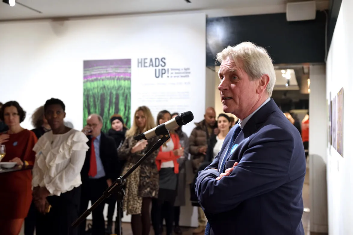 Professor Curtis welcomes guests to the launch of the Heads up! exhibition. Images courtesy of Jo Mieszkowski