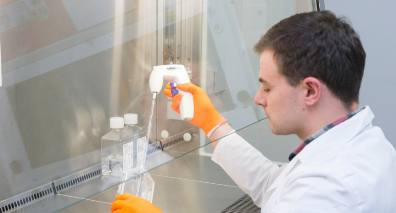 student working in lab