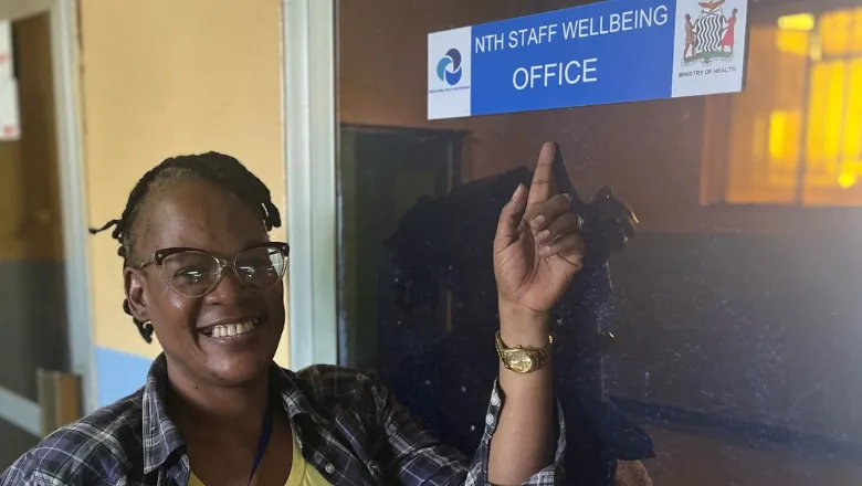Dr Hope outside Hospital Staff Wellbeing Office Ndola Zambia