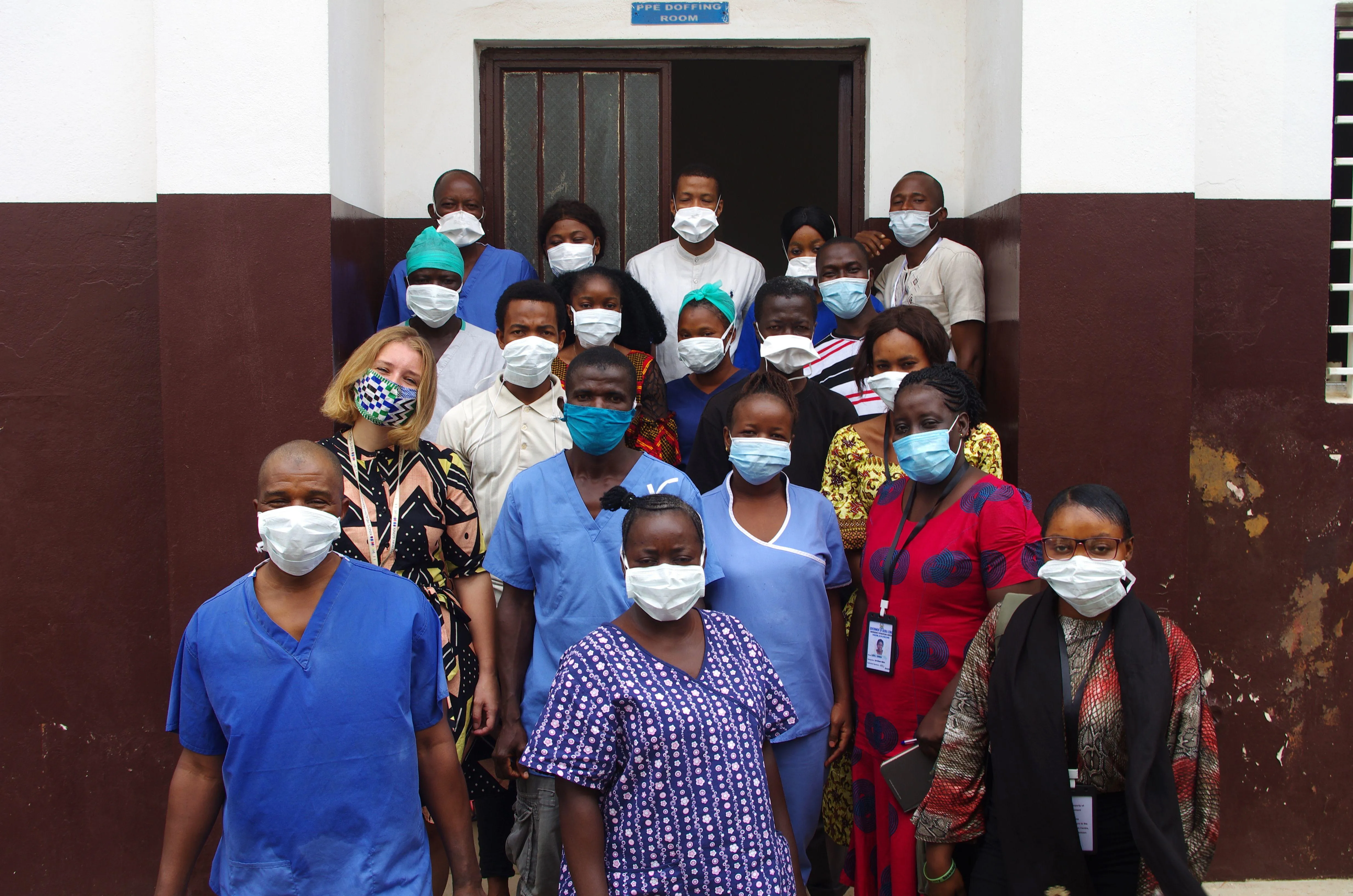 IDU team outside PPE room at Connaught Hospital