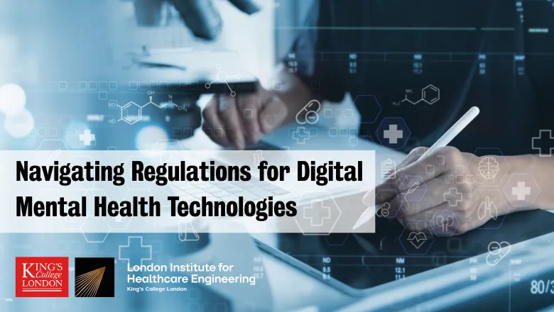 Person using a laptop and tablet with healthcare icons layered over the top. 